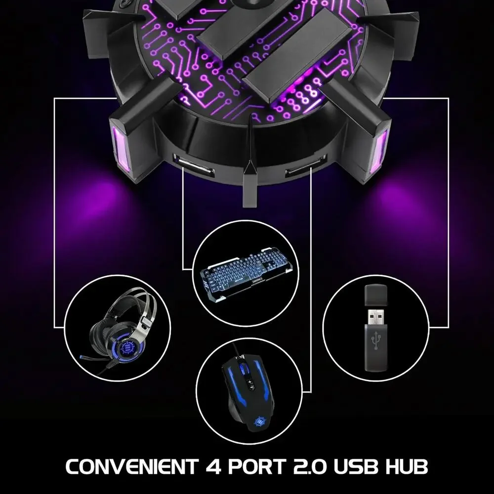 ENHANCE Pro Gaming Mouse Bungee Cable Holder 4 Port USB Hub w/ 7 LED Color Modes